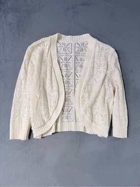 Openwork Knit Cream Women's Cardigan Sweater